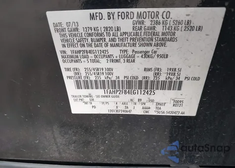 2014 Ford Taurus Limited from USA, damaged, VIN 1FAHP2F84EG112425